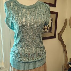 WHBM turquoise crochet sweater
